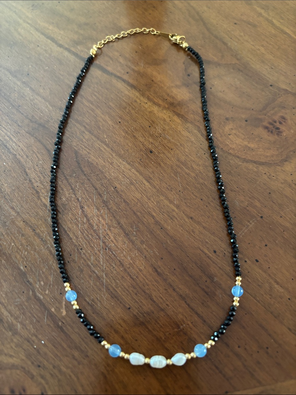 Black Beaded Necklace with Opal-Style Accents